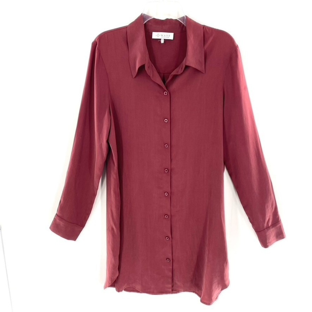 Wayf Womens Tunic Top Blouse Button‎ Front Shirt Long Sleeve Sz M Maroon Red